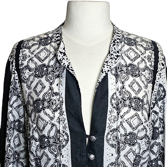 Prana Vintage Paisley Geometric Printed Black White Tunic Size XL - Picture 2 of 16